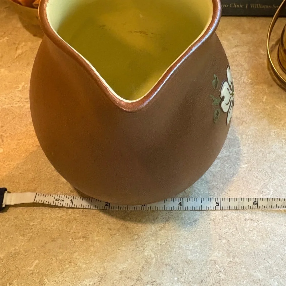 Pigeon Forge Pottery, Tenn. Handmade Brown Studio Pottery Pitcher w/ Flowers